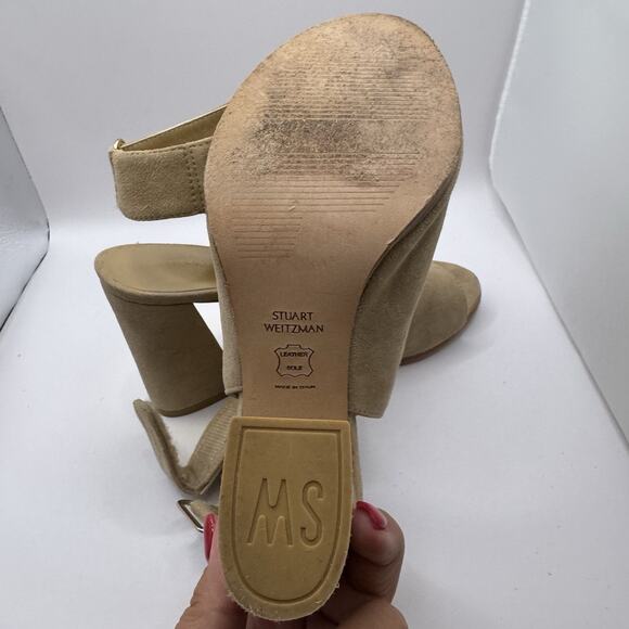 Stuart Weitzman Tan Suede Ankle Booties Chunky High Heels Womens Size 6.5 - Picture 4 of 12